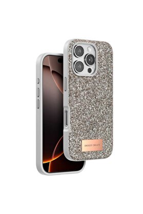 Ethab Ticaret Glb-Stl41414 Onegif İphone 16 Pro Bright Simli Kapak - Gold