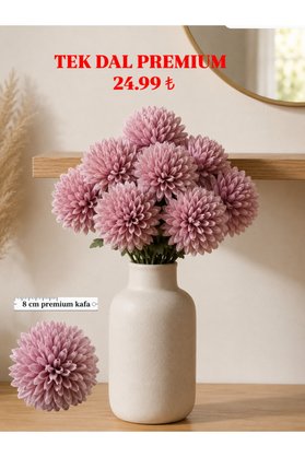 Lilac Home Yapay Çiçek Tek Dal Premium Krizantem Dalı Pudra Pembe