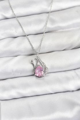 Northcity N 316L Çelik Zincir Gümüş Renk Pembe Kuğu Model Zirkon Taşlı Kadın Kolye 5886