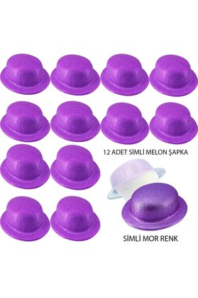 Ethab Ticaret Glb-Stl41414 Mor Renk Simli Melon Yuvarlak Parti Şapkası 12 Adet