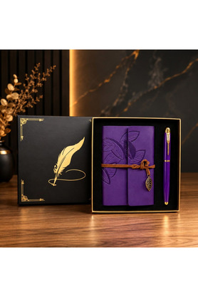 Evi̇mdeyokyok Mor Yaprak Desenli̇ Deri̇ Defter Ve Roller Metal Kalem