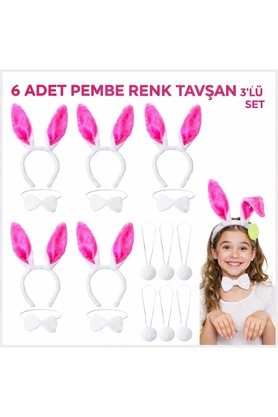 Ny Joy Şeker Pembesi Tavşan Sahne Seti 6 Lı Set Taç Papyon Kuyruk