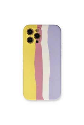 Evimdeyokyok Apple İphone 12 Pro Max Kılıf Ebruli Lansman Silikon - Sarı-Mavi