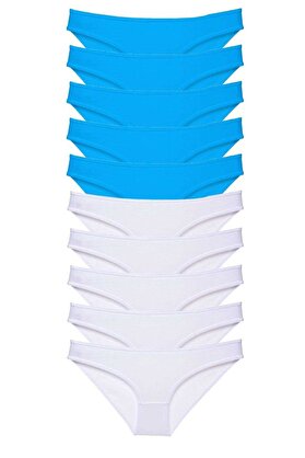 Ethab Ticaret Glb-Stl41414 10 Adet Süper Eko Set Likralı Kadın Slip Beyaz Mavi