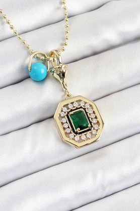 Ethab Giyim Gold Renk Pirinç Zirkon Taşlı Kadın Serenay Kolyesi 5886 - Glst6997-7501