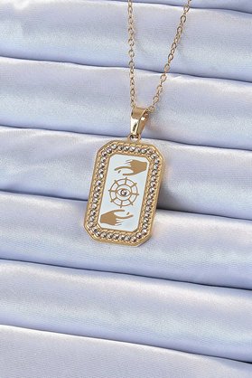 Ethab Giyim 316L Çelik Zincir Altın Renk Mineli Zirkon Taşlı Göz Figür Tarot Kolye 5886 - Glst7563-4674