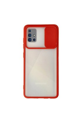 Evimdeyokyok Samsung Galaxy A71 Kılıf Palm Buzlu Kamera Sürgülü Silikon - Kırmızı