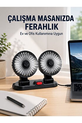 Microlyra Araç Ve Ev Kullanımına Uygun Çift Başlıklı Masaüstü Vantilatör - Brkdnf8334-4539