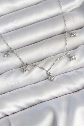 Evimdeyokyok Pirinç Gümüş Renk Sıralı Minimal Kutup Yıldızı Model Kadın Kolye Tj-Bko11144