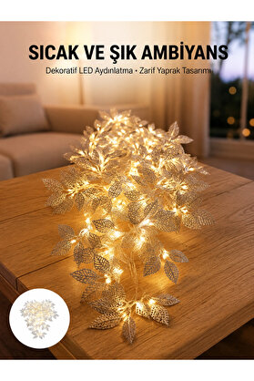Frefly Gümüş Yaprak Tasarımlı Led Işık Pilli Ev Ve Vitrin Dekoru