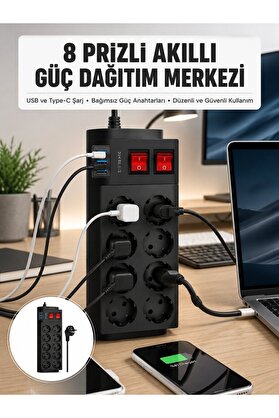 Ethab Giyim 2 Metre Güçlü Çoklu Priz 8 Soket Yeni Nesil - Glst2977-4104