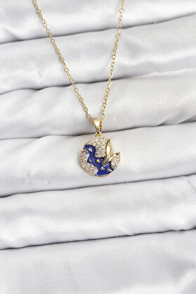 Ethab Giyim 316L Çelik Zincir Gold Renk Gece Model Zirkon Taşlı Kadın Kolye 5886 - Glst6188-6141