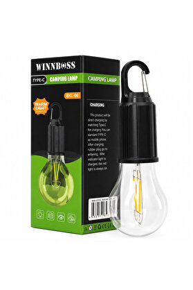 Go İthalat Usb Şarjlı Seyyar Ampul Model=Rustik Kamp Lambası Mandallı Kanca Askılık 3-Kademe Işık Ekl-06 G-912