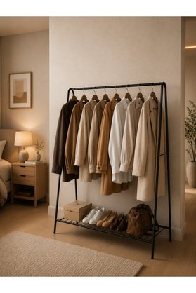 Metallica Concept Oval Telli Siyah Butik Elbise Askısı Ayaklı Askılık Konfeksiyon Askılık