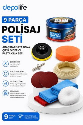 Depolife Araç Kaporta Boya Tampon Cizik Giderici Pasta Cila Seti Boya Temizleme Parlatma Polisaj Seti Matkap