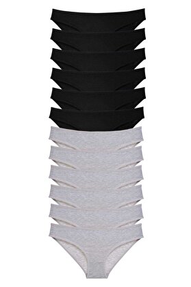 Ethab Ticaret Glb-Stl41414 12 Adet Süper Eko Set Likralı Kadın Slip Külot Siyah Gri