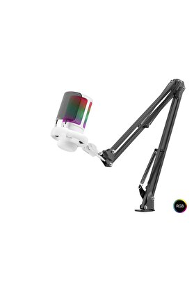 Evi̇mdeyokyok Rgb Mi̇krofon Seti̇ Boom Mi̇krofon Kolu Type-C 192Khz 24Bi̇t Beyaz Me6S35W