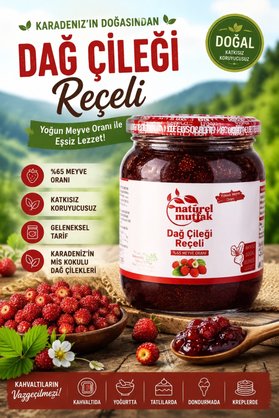 Natürel Mutfak Dağ Çileği Reçeli+Hanifta Reçeli 500 Gr Glikoz+Fruktoz İçermez %65 Meyve