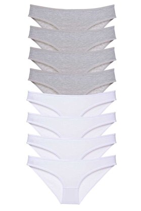 Ethab Ticaret Glb-Stl41414 8 Adet Süper Eko Set Likralı Kadın Slip Külot Gri Beyaz