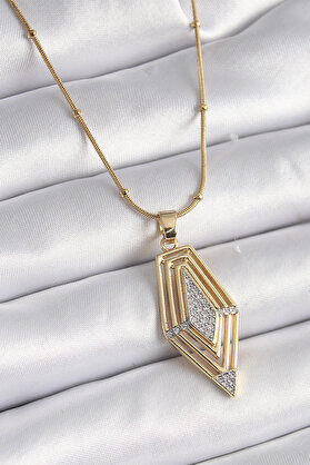 Ethab Giyim 316L Çelik Gold Renk Zirkon Taşlı Vintage Model Kadın Kolye 5886 - Glst6513-6595