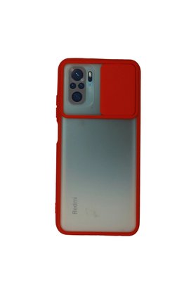 Evimdeyokyok Xiaomi Redmi Note 10 Kılıf Palm Buzlu Kamera Sürgülü Silikon - Kırmızı