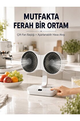 Etc Ayarlanabilir Çift Fan Başlıklı Şarjlı Masa Vantilatörü - Mıyng4692-1169