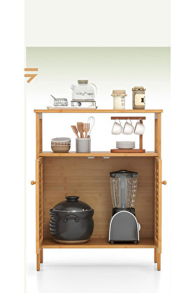Go İthalat Çok Amaçlı Dolap Ahşap Bambu Organizer Raflı 66X33X85Cm () Glbl-Stl57839