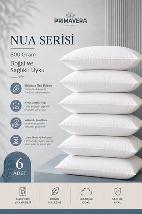 Primavera Home Primavera Nua Serisi 6'lı Elyaf Yastık – Makinede Yıkanabilir Vakumlu Paket