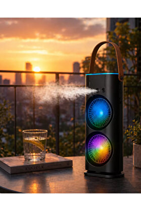 Gelalbe Şarjlı Buharlı Serinletici Fan Rgb Işıklı Çift Pervaneli Masa Fanı - Alkglb1430-9238
