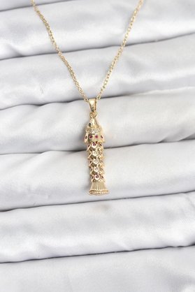Ethab Giyim 316L Çelik Zincir Gold Renk Balık Model Zirkon Taşlı Kadın Kolye 5886 - Glst5969-6212