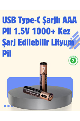 Renklime Usb Type-C Şarjlı Aaa Lityum Pil 1000+ Şarj Döngüsü İle Uzun Ömür