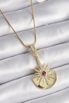 Ethab Giyim 316L Çelik Gold Renk Zirkon Taşlı Yıldız Model Kadın Kolye 5886 - Glst8729-4211