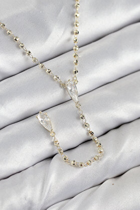 Byb Moda Tasarım Pirinç Zirkon Taşlı Gold Renk Kadın Y Kolye 5886