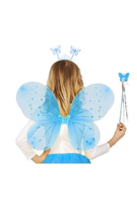 Ethab Ticaret Glb-Stl41414 Mavi Kelebek Erkek-Kız Seti – 50 Cm Kelebek Kanadı, Taç Ve Asa