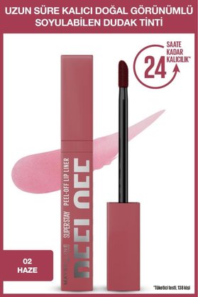 Maybelline New York Super Stay Peel Off Soyulabilen Dudak Tinti - 24 Saate Kadar Kalıcı Dudak Renklendirme - 02 Haze