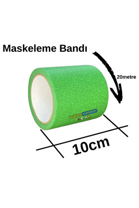 Evi̇mdeyokyok Maskeleme Kağıt Bant Geni̇ş Taban Bandı 100Mmx20Mt Yeşi̇l