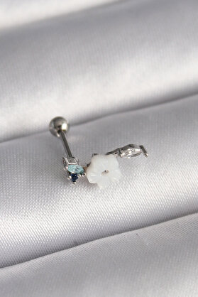 Ezere 316L Çelik Gümüş Renk Zirkon Taş Detay Beyaz Çiçek Model Tragus Piercing 5886 - Karbul4440-6