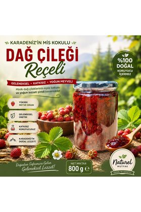 White Organic Dağ Çileği Reçeli+Hanifta Reçeli 800 Gr Glikoz+Fruktoz+İçermez+Geleneksel %65 Meyve