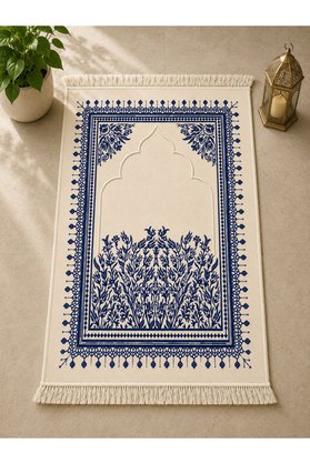 Pamuklife Lüks Kadife Dokuma Seccade Yumuşak Dokulu Saçaklı Mihrab Desenli Namaz Seccadesi Lacivert