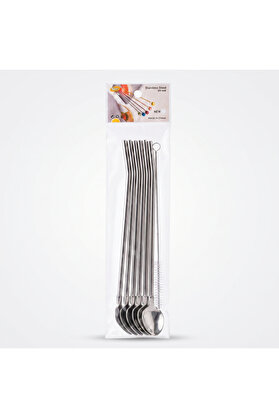 Ethab Ticaret Glbl-Tstil4136 6 Lı Kaşıklı Pipet Seti - Metal - Pipet Temizleme Fırçası
