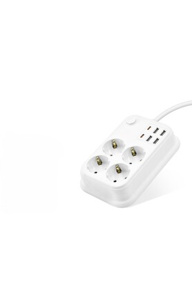 Evi̇mdeyokyok Topraklı Termal Akım Korumalı Uzatma Kablosu Anahtarlı 4 Pri̇z 4 Usb 2 Type-C 2 M Beyaz Sh4629