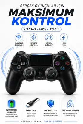 Omaze PS4 Uyumlu V2 Titreşimli Kablosuz Oyun Kolu – Wireless Controller Çift Analog Touchpad Şarj Edilebilir Gamepad