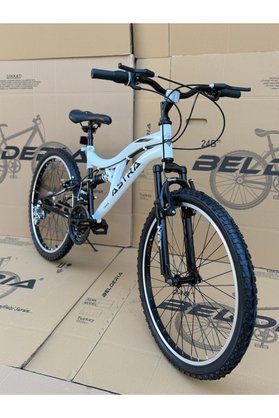 Belderia Astra Track 24" Beyaz Siyah Çift Amortisörlü Dağ Bisikleti