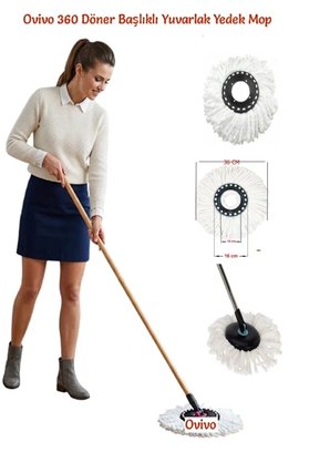 Ovivo 2 Adet 360° Döner Yuvarlak Mikrofiber Mop Paspas Yedek Ucu
