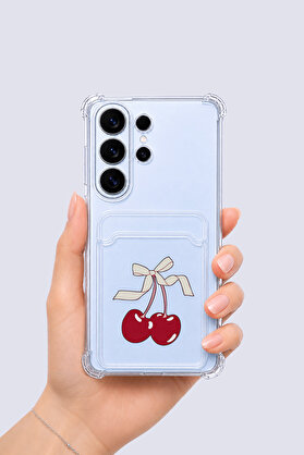 Geneloem Samsung Galaxy S26 Ultra Kartlıklı Kiraz Desenli Kılıf