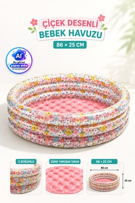 YILDIRIM OYUNCAK 3 Boğumlu Çiçek Desenli Bebek Şişme Havuzu 86x25cm – Yumuşak Şişme Tabanlı Yuvarlak Çocuk Havuzu