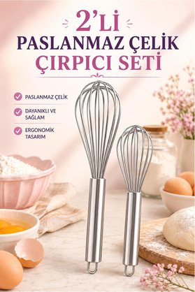 Kitchen Beauty Paslanmaz Çelik 2'li Çırpıcı Seti Pratik Yumurta Sos Karıştırıcı Çırpma Teli