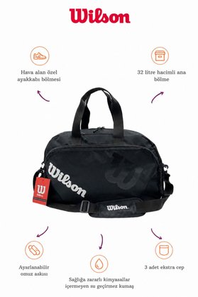 Wilson Spor Çantası Siyah Renk Spor Seyahat Çantası