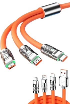 Trivogue 120W 3 İn 1 Uyumlu Silikon Şarj Kablosu Hızlı Şarj Kablosu