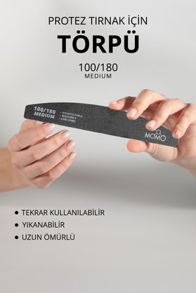 MOMO professional Protez Tırnak Kağıt Törpü 100/180 Yarım Ay Siyah Tırnak Törpüsü